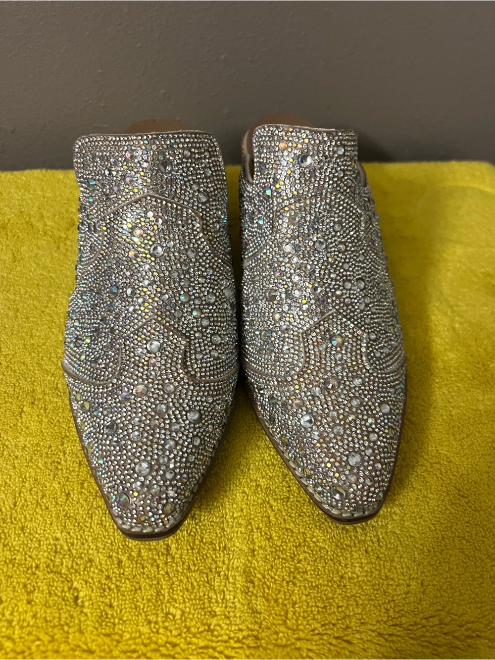Corkys Silver Crystal-Embellished Pointed Toe Slip-On Mules New Without Box